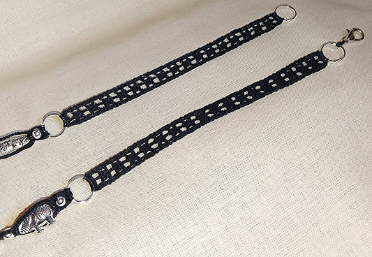 Double bracelet Eva noir perles argentées et éléphants fait main France crochet artisanal