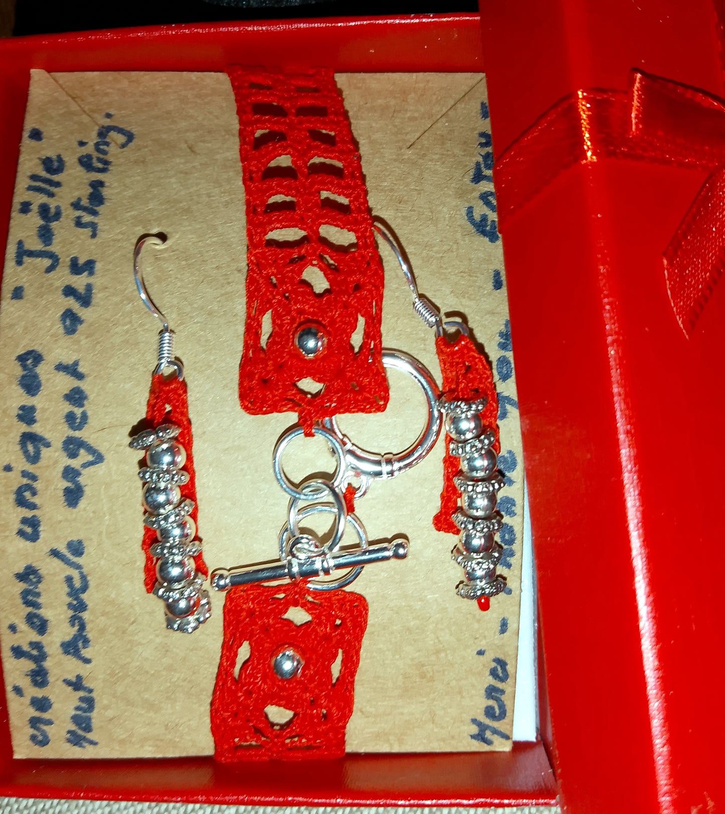 Ensemble bracelet et boucles d'oreilles vermillon Claudine