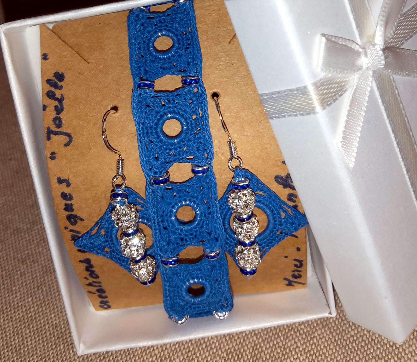 Ensemble bleu roi Cyrielle bracelet et boucles d'oreilles, strass