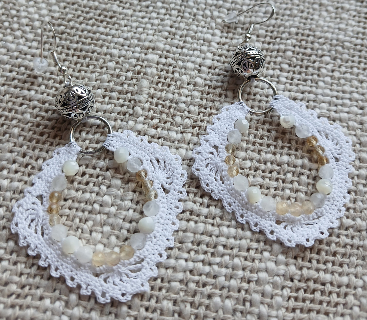 Boucles d'oreilles Nacre, Pierre de lune bleutée & Citrine facettées — Argent sterling