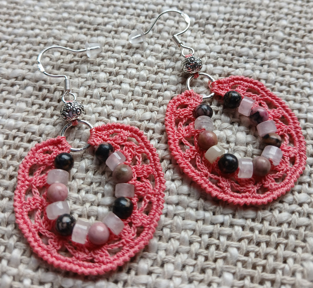 Boucles d'oreilles Rhodonite & Heishi