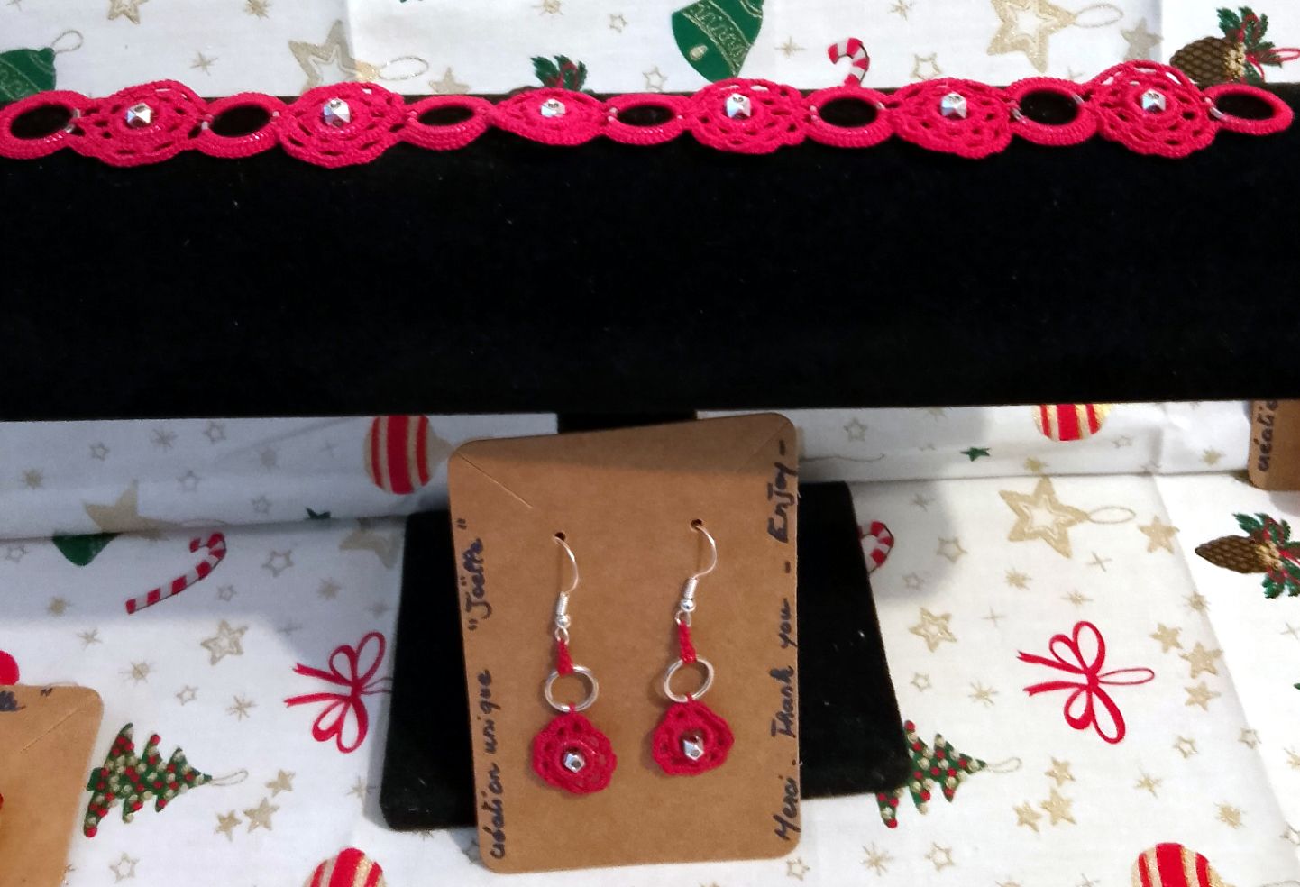 Ensemble rouge carmin Noélie bracelet et boucles d'oreilles