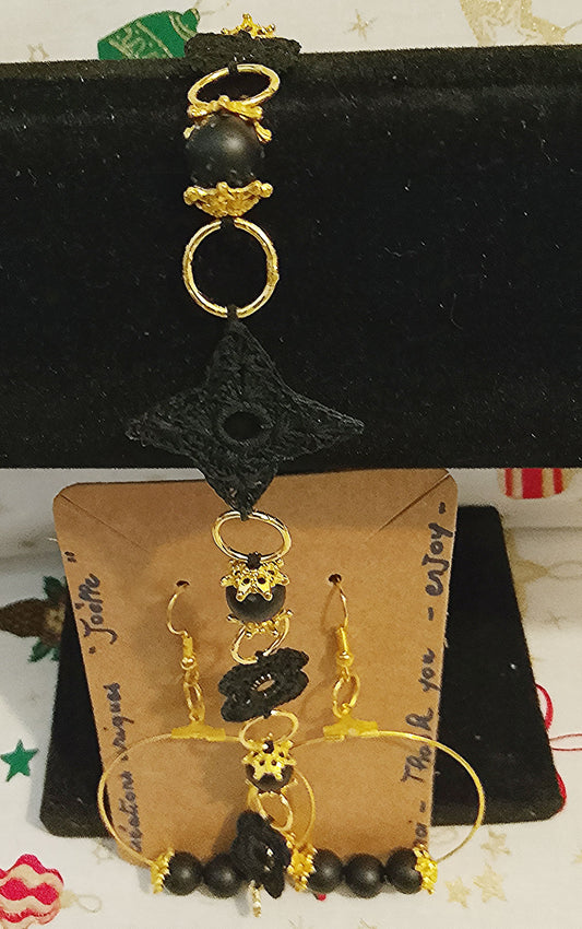 Ensemble Gaby bracelet et boucles d'oreilles noir