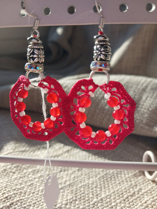Boucles d'oreilles Crochet Rouge Carmin – Perles d'Agate Rouge