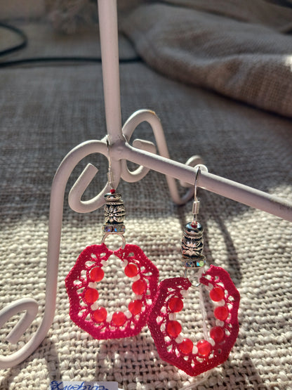 Boucles d'oreilles Crochet Rouge Carmin – Perles d'Agate Rouge