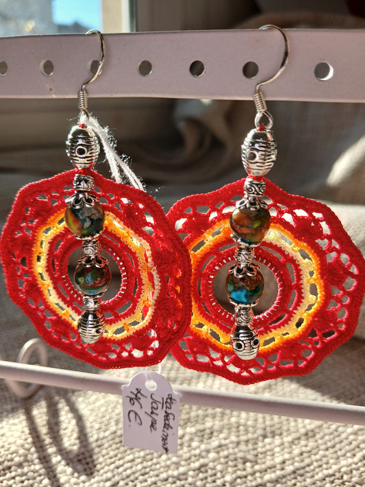 Boucles d'oreilles Crochet Spirale Rouge & Jaune – Jaspe Sea Sediment