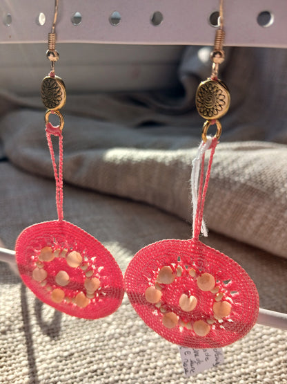 Boucles d'oreilles Crochet Corail – Perles de Pierre de Lune Rose