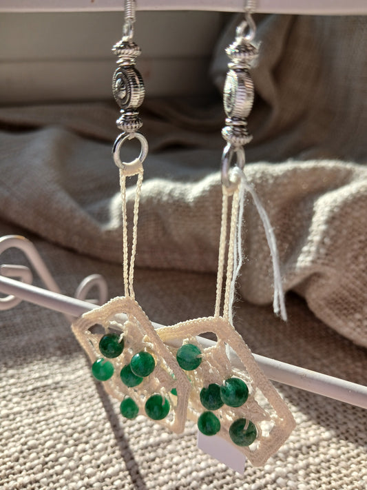 Boucles d'oreilles Crochet Ecru – Perles d'Émeraude & Argent Tibet