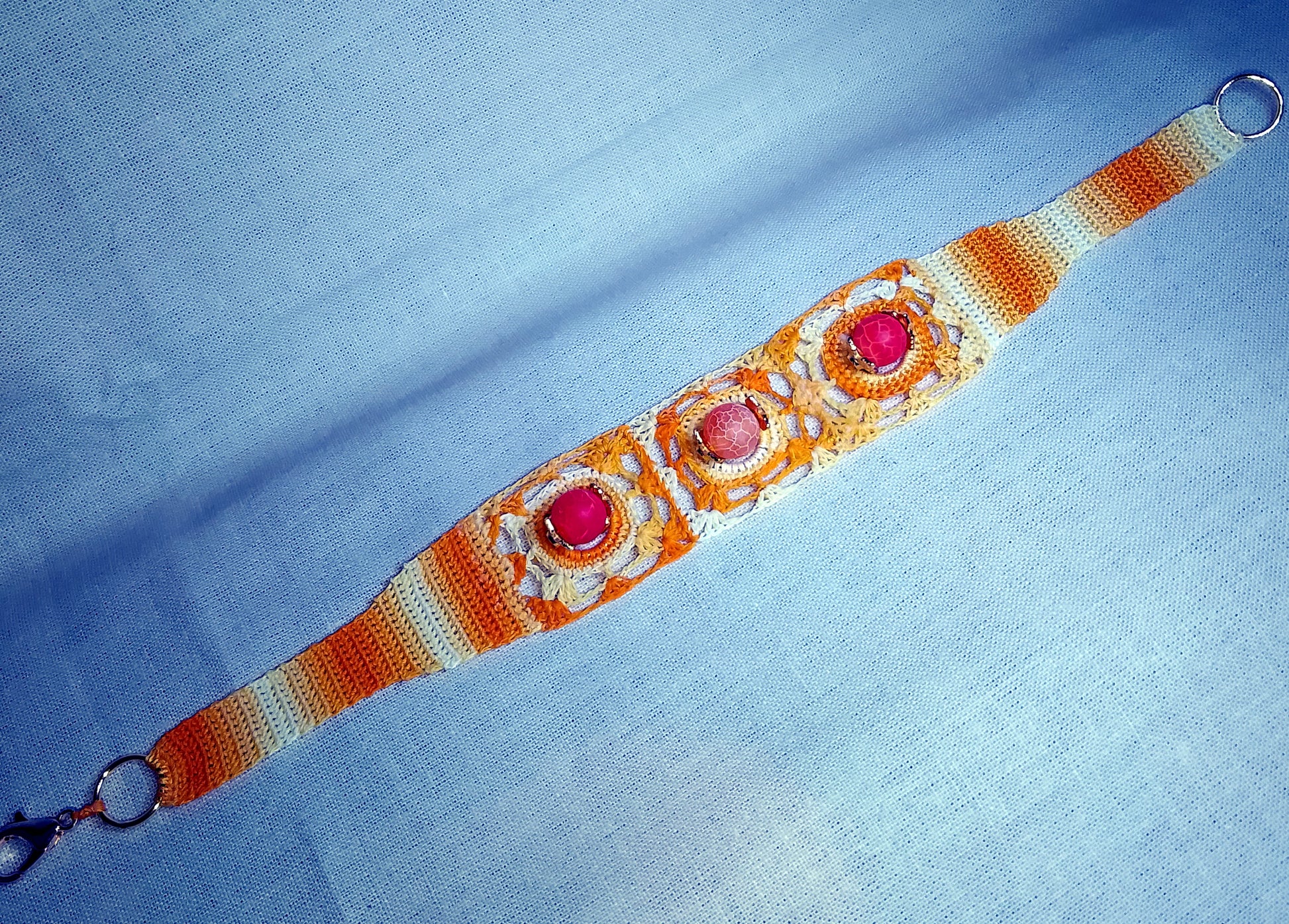 Bracelet Charlie dégradé d'orange perles de veines de dragon fait main France crochet artisanal