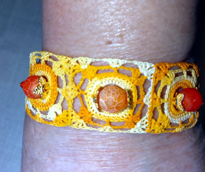 Bracelet Charlie dégradé d'orange perles de veines de dragon fait main France crochet artisanal