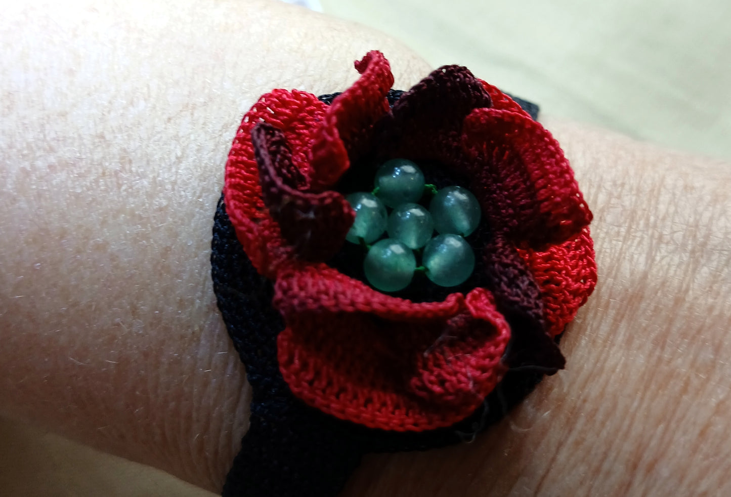 Bracelet Coquelicot perles d'aventurine verte