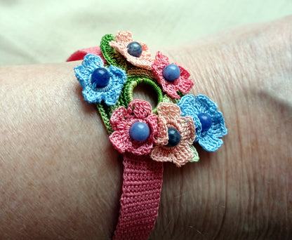 Bracelet Hélène Myosotis perles de sodalite fait main France crochet artisanal