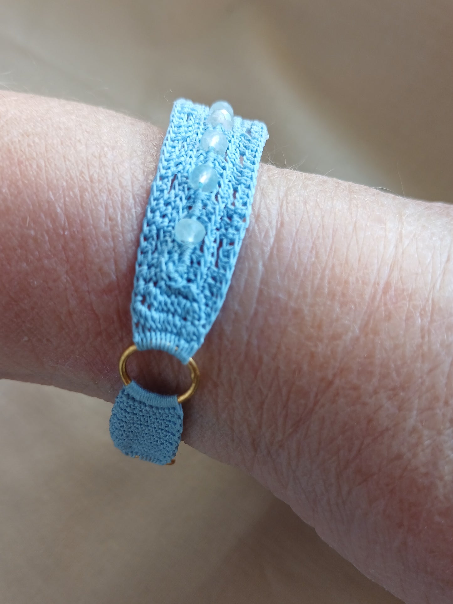 Bracelet Francine Bleu Ciel - Crochet & Aigues-Marines Facétées