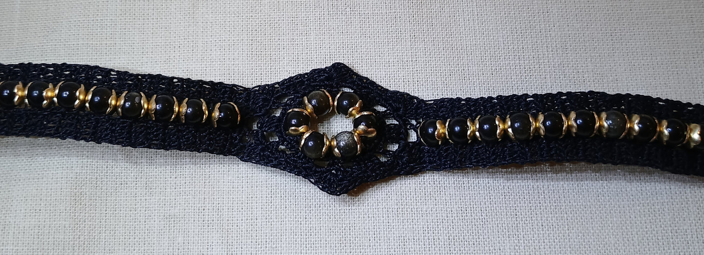 Bracelet noir perles d'Obsidienne dorée fait main France crochet artisanal