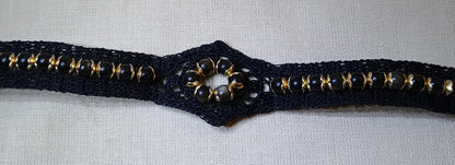 Bracelet noir perles d'Obsidienne dorée fait main France crochet artisanal