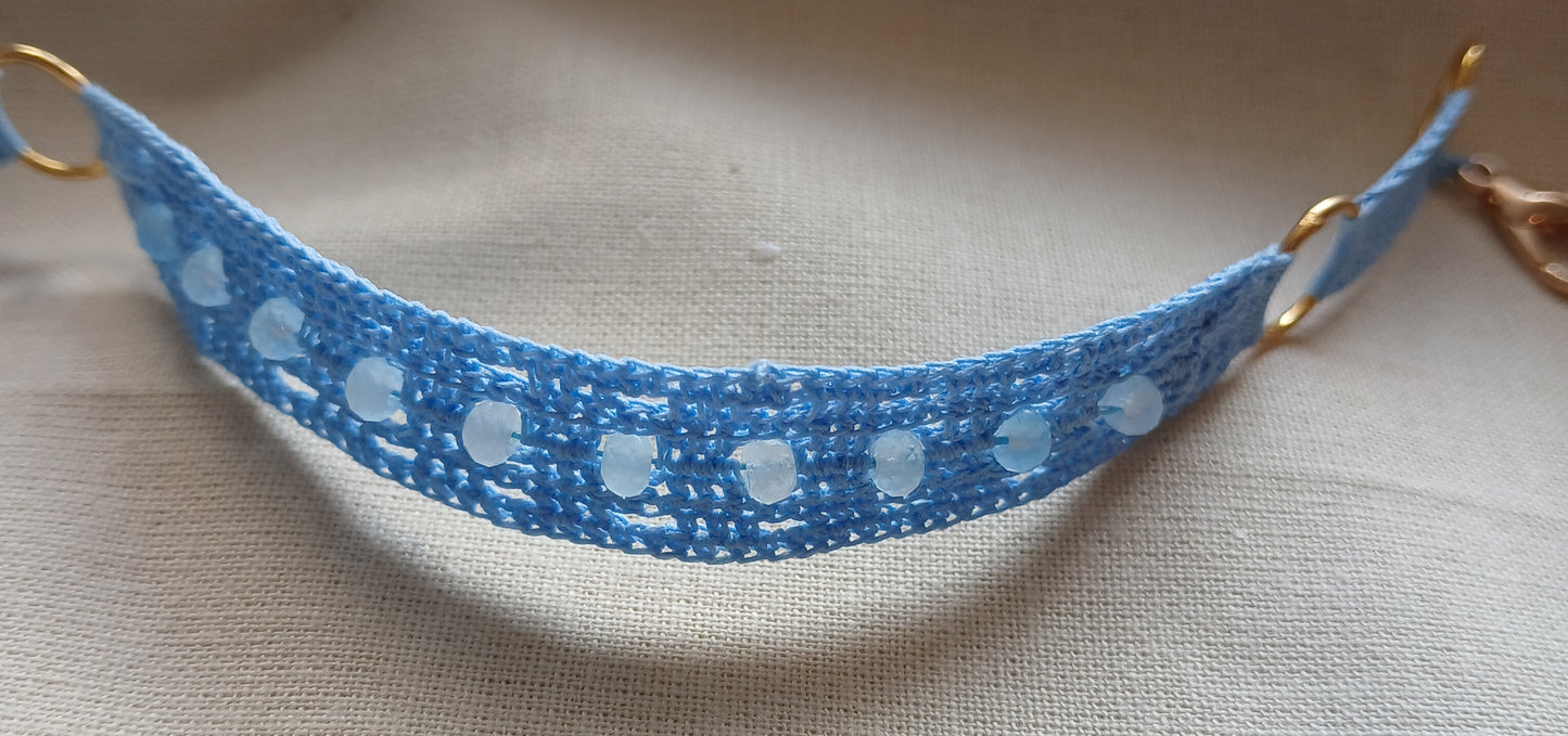 Bracelet Francine Bleu Ciel - Crochet & Aigues-Marines Facétées
