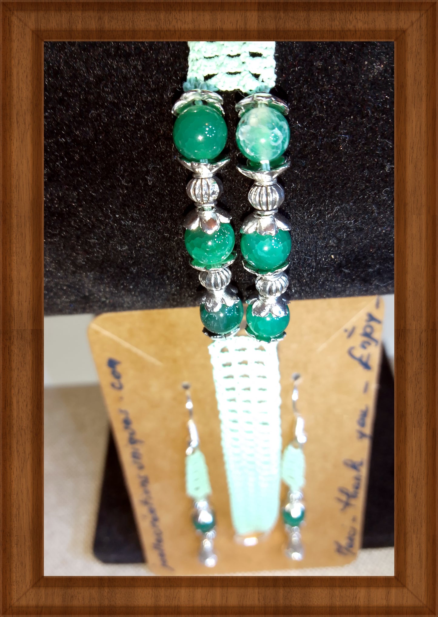 Ensemble Adeline - Bracelet et Boucles d'Oreilles Agate Verte Crochet Artisanal