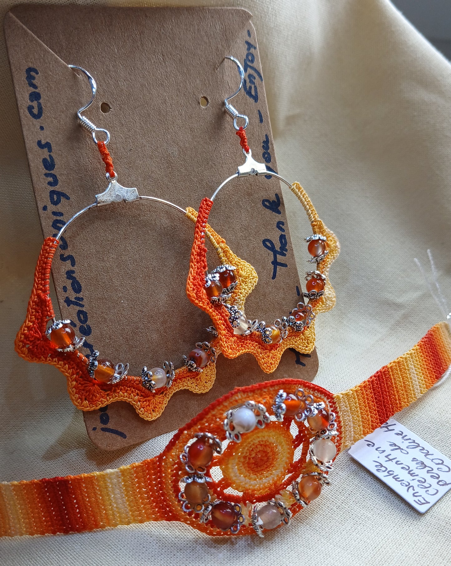Ensemble Clémentine – Bracelet & Boucles Créoles Dégradé Orange Perles de Coraline