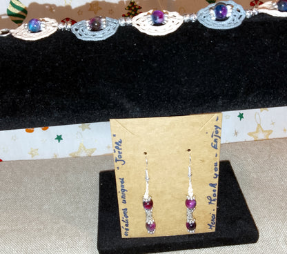 Ensemble bracelet et boucles d'oreilles fait main  en France crochet artisanal perles oeil de tigre multicolores