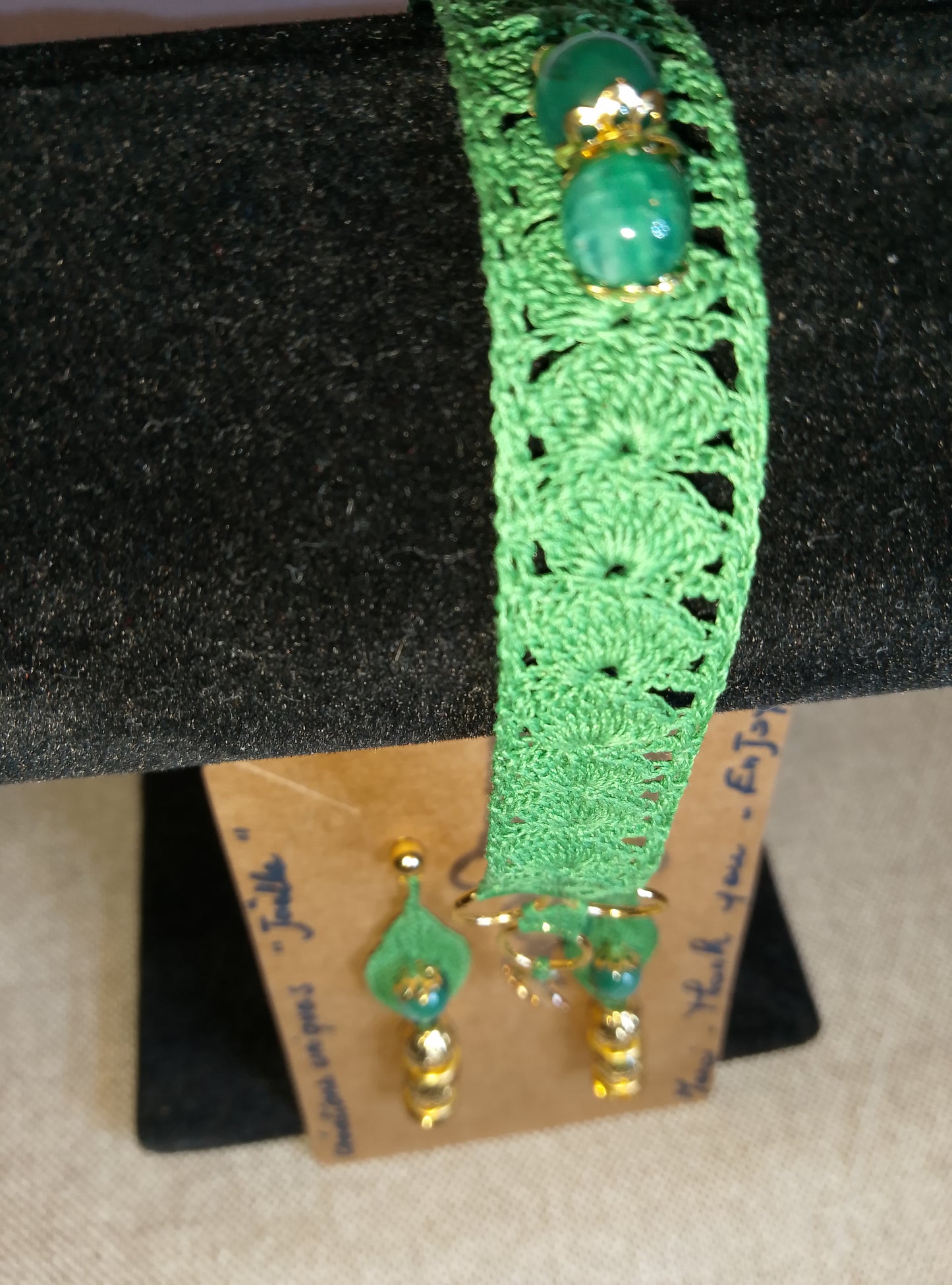 Ensemble Sophie - Bracelet et Boucles d'Oreilles Agate Verte Crochet Artisanal