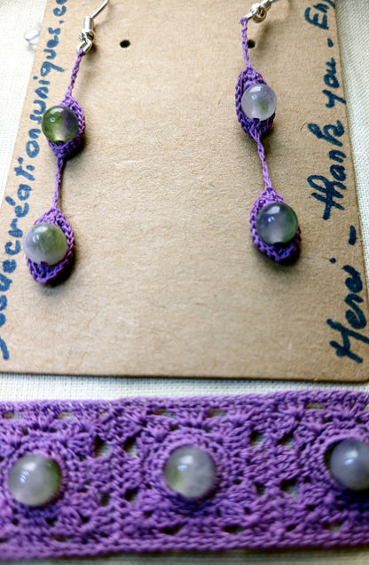 Ensemble Chloé - Bracelet et Boucles d'Oreilles Crochet Violet