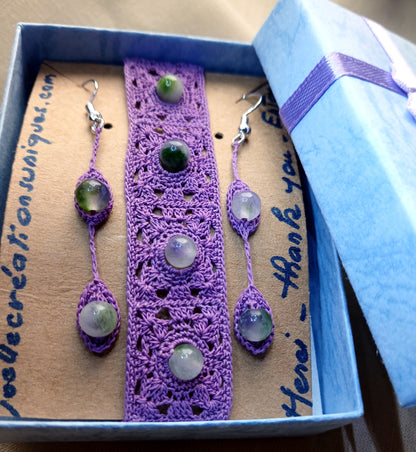 Ensemble Chloé - Bracelet et Boucles d'Oreilles Crochet Violet