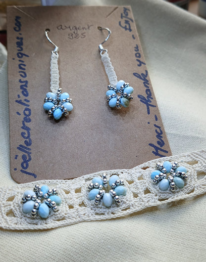 Ensemble Sylvianne beige - Bracelet et boucles d'oreilles turquoise