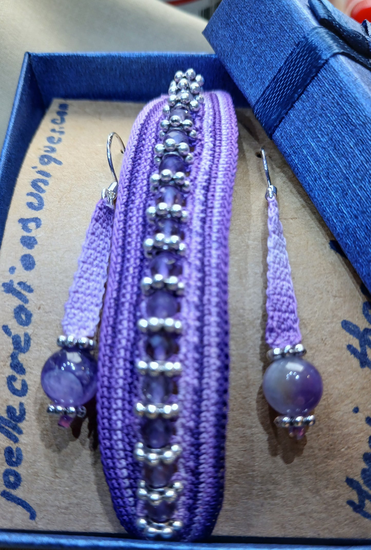 Ensemble violet Sylvie - Bracelet et boucles d'oreilles améthyste