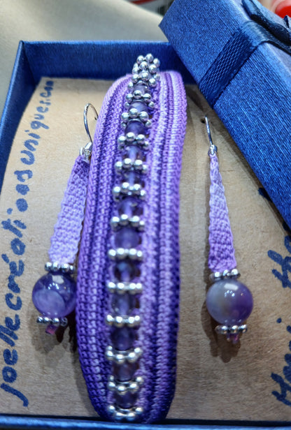 Ensemble violet Sylvie - Bracelet et boucles d'oreilles améthyste