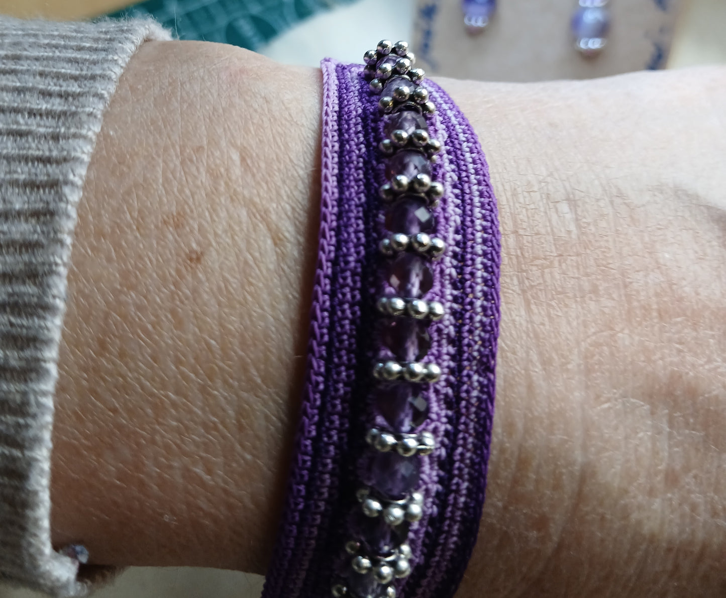 Ensemble violet Sylvie - Bracelet et boucles d'oreilles améthyste