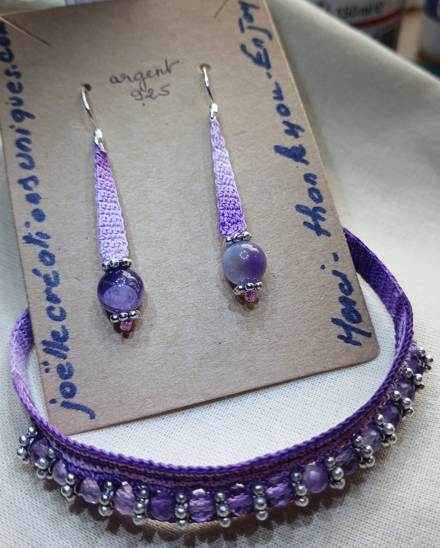 Ensemble violet Sylvie - Bracelet et boucles d'oreilles améthyste
