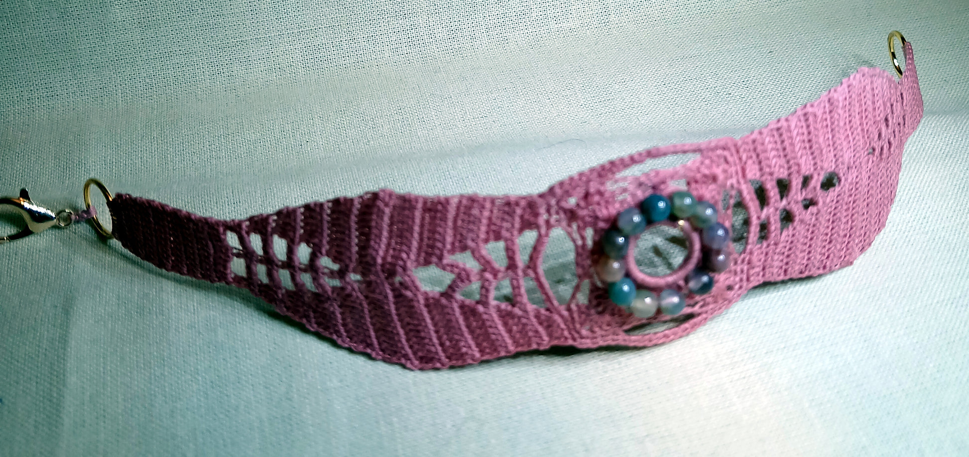 Bracelet Nathalie rose perles agates indiennes fait main France crochet artisanal