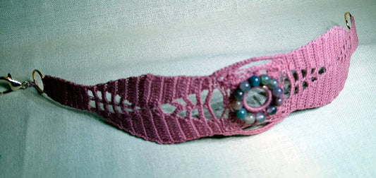 Bracelet Nathalie rose perles agates indiennes fait main France crochet artisanal