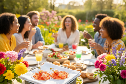 Boucles d'oreilles oranges Mathilde perles de veines de dragon - journée de printemps repas entre amis dans jardin fleuri