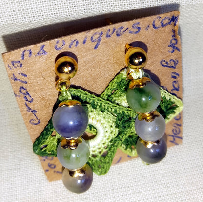 Boucles d'oreilles dégradé de vert perles de jaspe violet