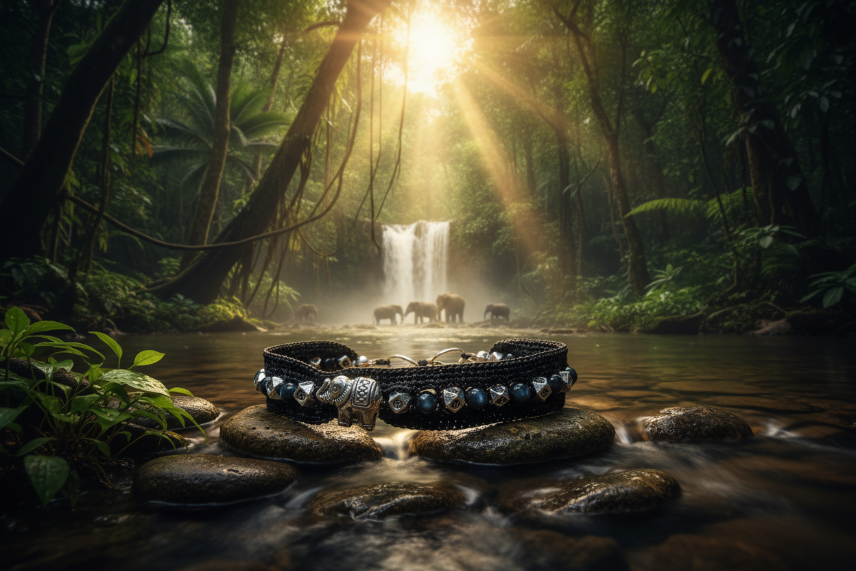 Bracelet œil de faucon jungle mystique avec éléphants