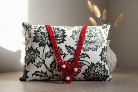 Collier asymétrique Jocelyne - Coussin floral avec perles de lave