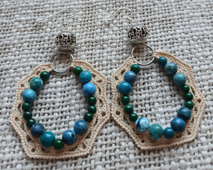 Boucles d'oreilles Opale bleu-vert, Malachite & Azurite · Coton beige