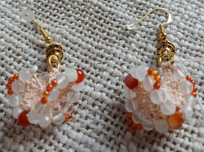 Boucles d'oreilles Pierre de lune bleutée & Cornaline