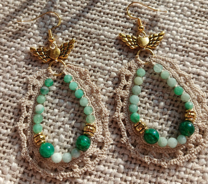 Boucles d'oreilles Émeraudes facettées & Agate veine de dragon