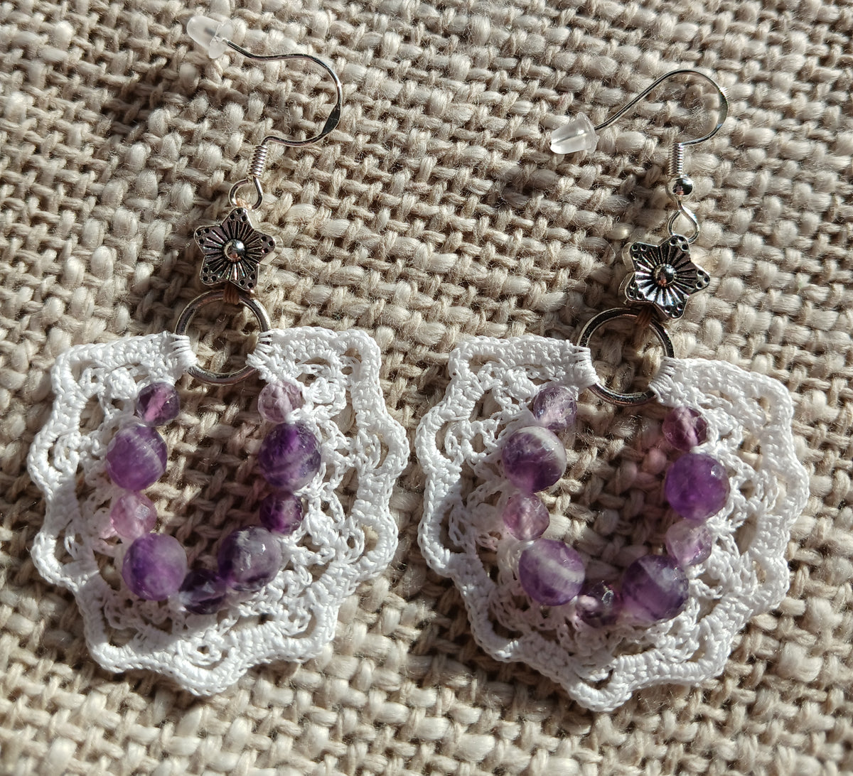 Boucles Améthyste chevron & Fluorine