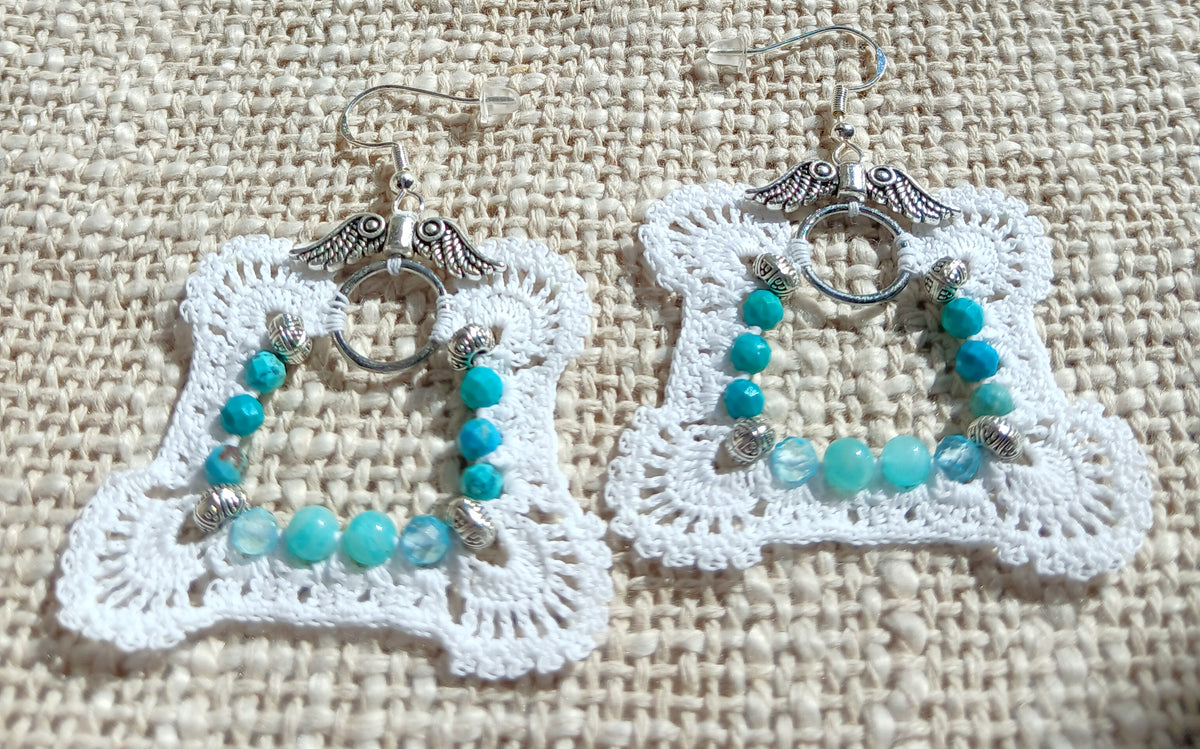 Boucles d'oreilles  Turquoise, Topaze bleue & Amazonite du Pérou