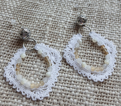Boucles d'oreilles Nacre, Pierre de lune bleutée & Citrine facettées — Argent sterling