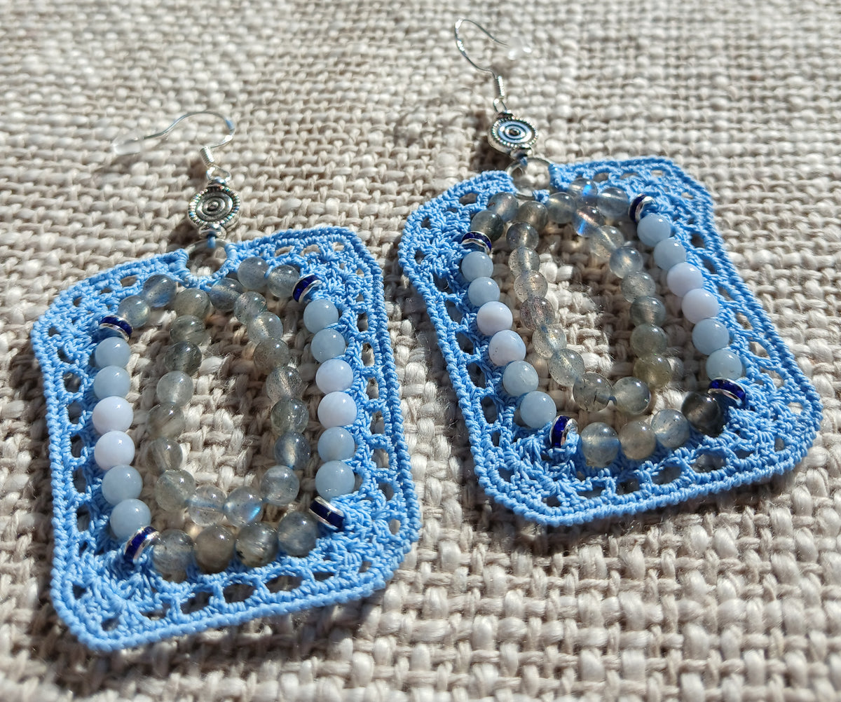Boucles d'oreilles  Labradorite, Angélite & Calcédoine