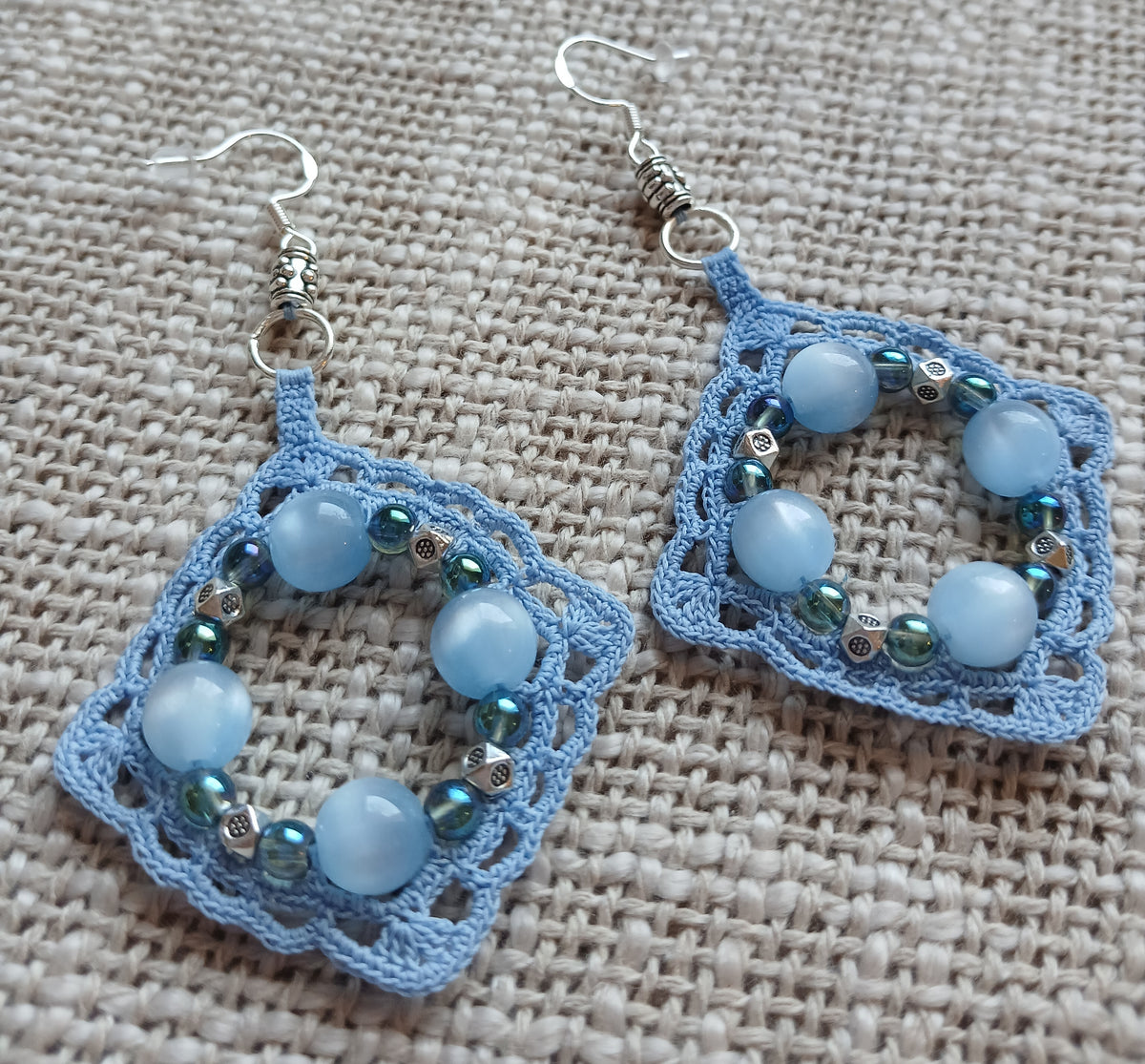 Boucles d'oreilles Œil de tigre bleu & Aqua Aura — Argent 925