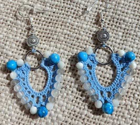Boucles d'oreilles  Nacre facettée, Labradorite & Opale bleue — Argent sterling