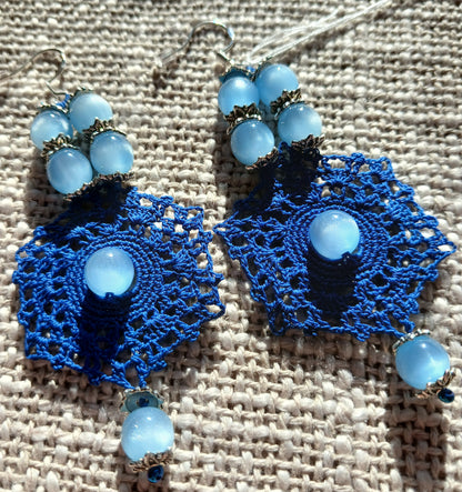 Boucles d'oreilles Crochet Bleu Roi – Perles Œil de Tigre Bleu & Argent 925