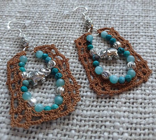Boucles d'oreilles Amazonite du Pérou & Turquoise facettée — Perles éléphant — Argent 925