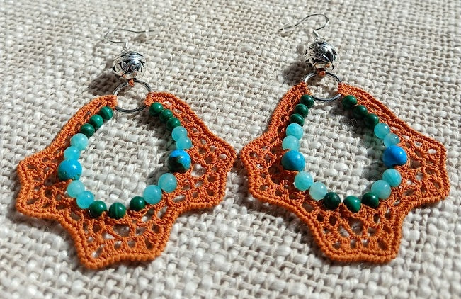 Boucles d'oreilles  Malachite, Amazonite du Pérou & Opale bleue — Argent sterling