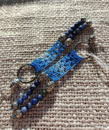 Boucles d'oreilles Crochet Bleu Dégradé – Perles de Sodalite & Argent 925